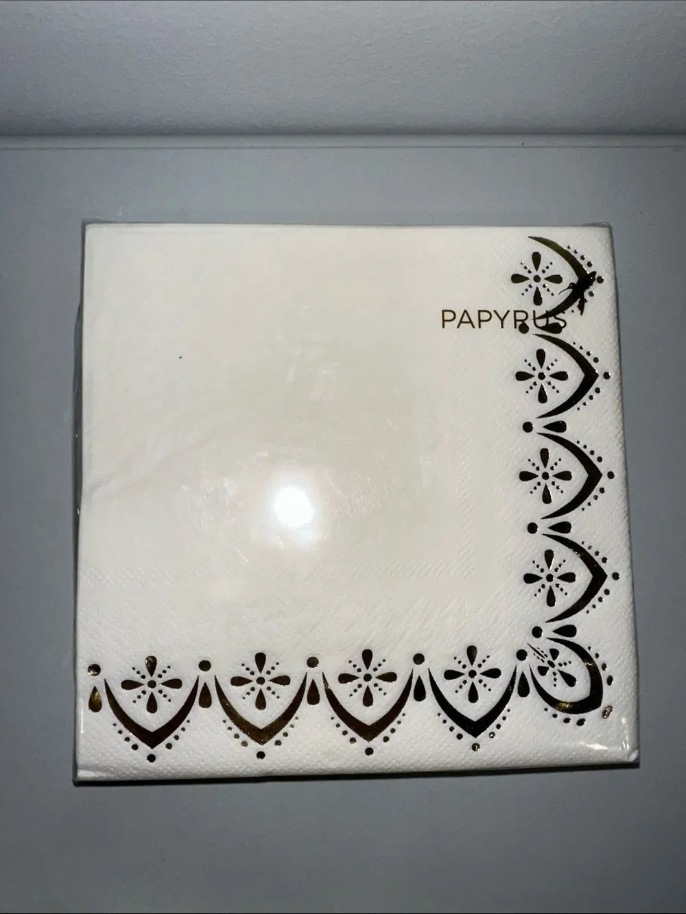 PAPYRUS White Gold Trim Matching Square Cocktail Lunch Napkins 40 pk x 2